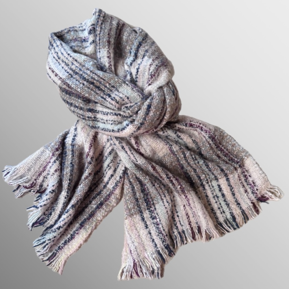 Elegant Multicolor Striped Scarf So Soft Nubbly Knitted Scarf Shawl